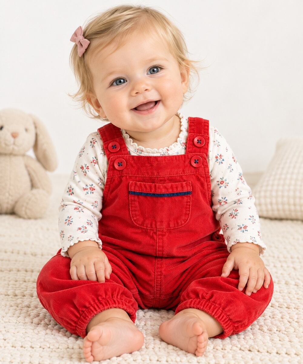 Baby Boden Red Corduroy Overalls - Lined - 3-6M